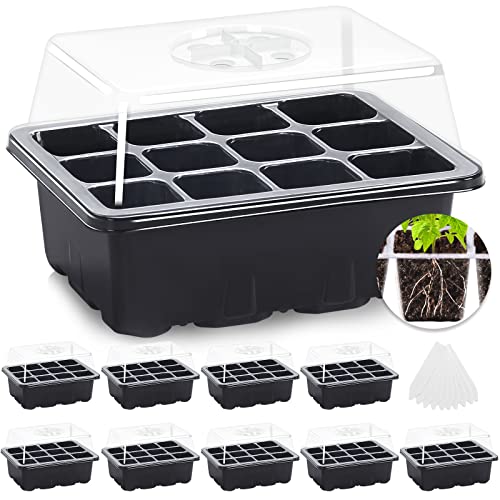 MIXC 10 Pack Seed Starter Tray, 120Cell Stater Kit with Humidity Dome Black - color: Black, size: 12 Cell-10 Packs-Clear Cover