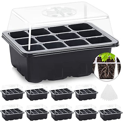 MIXC 10 Pack Seed Starter Tray, 120Cell Stater Kit with Humidity Dome Black - color: Black, size: 12 Cell-10 Packs-Clear Cover