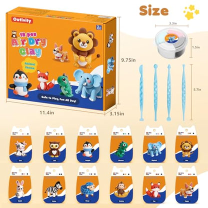 Air Dry Clay Kit for Kids Animal Craft Set 12 Colors - color: Clay animals Kit