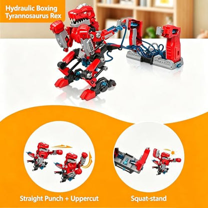 Hydraulic Boxing Bots Building Kit, 2 Dinosaur Robot Battle Toys with Real Hydraulic Power, STEM Building Toy for Boys Ages 8-12, Interactive Fighting Robots Gift