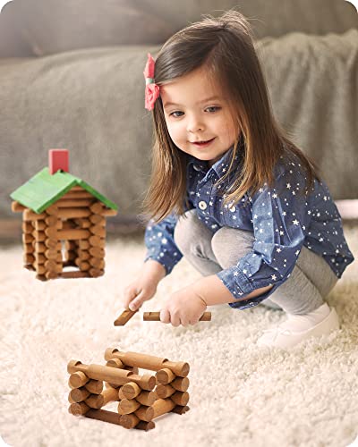 SainSmart Jr. 300 PCS Wooden Log Cabin Set Building House Toy for Toddlers, Classical STEM Construction Kit Compatible with Lincoln Logs for 3+ Kids - style: 300 PCS