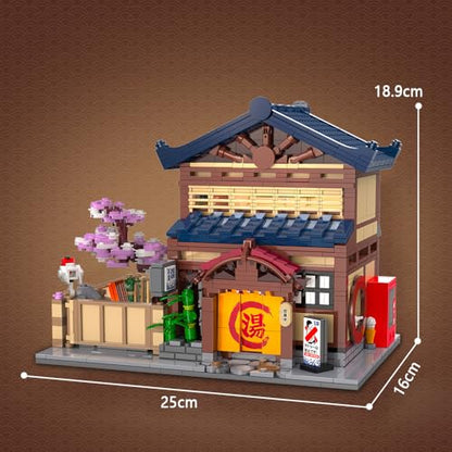 CaDA C66012W Japanese Hot Spring Hotel Building Block Model, 1249 Pieces of Japanese-Style Architecture, Cherry Blossom Garden with Led Warm Light, Collectible Assembly House (C66012W) - color: C66012w