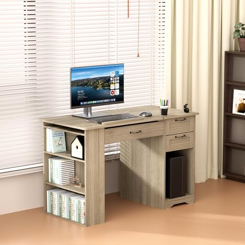 Drafting Table with Storage Cabinet & Drawers, Adjustable Drawing Table with Open Shelves, Craft Art Desk for Artists, Painters, Drawing, Crafting, Reading, Writing, Working (Grey) - color: Grey