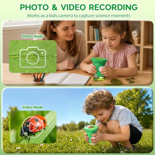 WINWEND Handheld Kids Microscope 1000X Pocket Microscope for Photo and Video Portable Science Kits STEM Toys – Christmas/Birthday Gifts for Girls & Boys Ages 3-12 - color: Green