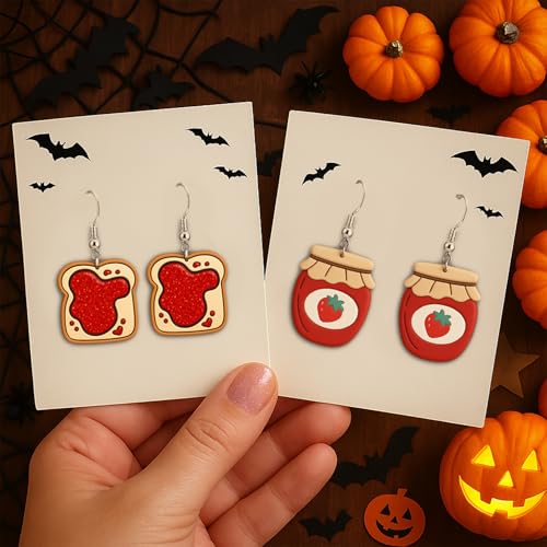 9 Pack Skull Plant Polymer Clay Cutters - Strawberry Honey Jar/Bread Slice/Skull Potted Plant/Balloon Bear/Cat with Scarf, Ideal for Earrings & Earring Cutters - color: Halloween Bear