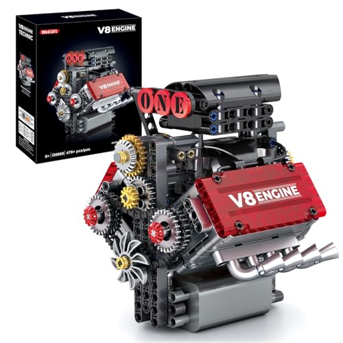 WINGIFT V8 Engine Building Set,V8 Engine Model kit that Run,Build Your Own STEM Mini V8 Model Engine Kit with Battery and Motor,8-Cylinder Car Engine Building Engineering Toys for Kids Adults(478PCS)