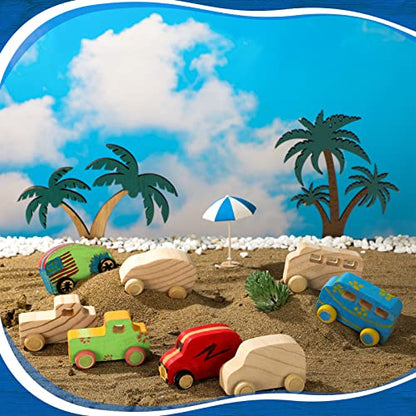 Chivao 24 Pcs Unfinished Wooden Cars, Kids Paintable DIY Toys,Novelty Style - color: Novelty Style