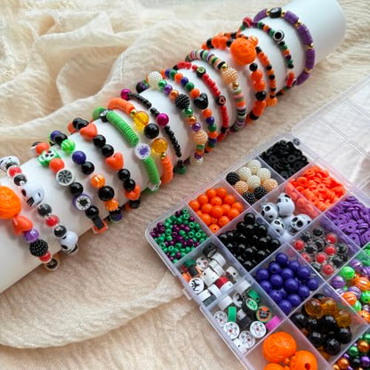 LLchunyun Halloween Beads for Bracelet Making Kit,2069Pcs Clay Bead Acrylic Beads for Jewelry Making Pumpkin Gold Spacer Seed Bead with Charms Friendship Bracelets Making Kit for Halloween DIY Crafts