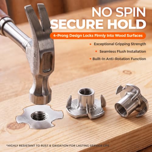 1/4"-20 T-Nut Kit with Bolts, 16 Sets 304 Stainless Steel 4-Prong T-Nuts