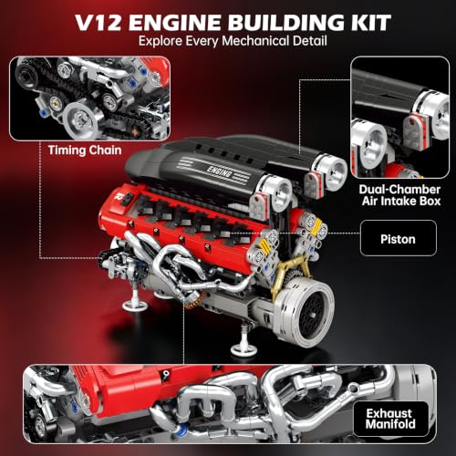 Reobrix V12 Supercar Engine Building Set 33016 with Motor, 1240 Pieces
