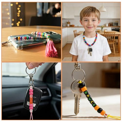 Aqltidiz 660Pcs DIY Beaded Keychain Making Kit, Bag Charm Craft Supplies