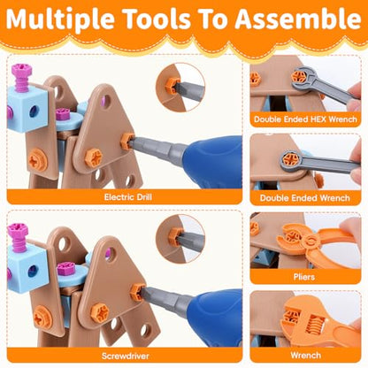 Drill Building Set for Kids 172 Pcs Construction Tools for Kids with Toolbox,Kids Construction Building STEM Toy for Boys Girls Birthday Gifts