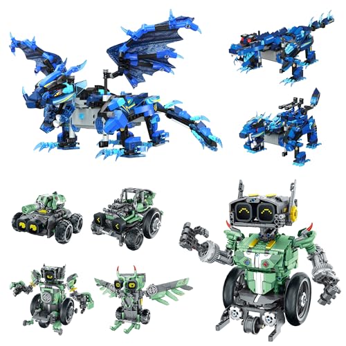 Sillbird Bundle - 2 Items Dragon Building Kit & Robot Car Buildable Toy with Remote Control for Boys Ages 8-14, Christmas STEM Coding Robotics Technic Toy Birthday Gifts for Kids