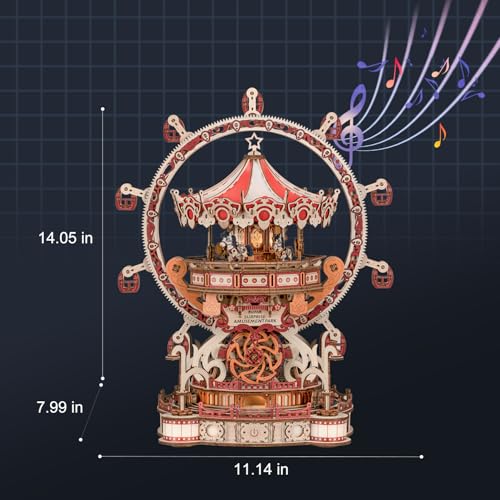 3D Puzzles for Adults, Wooden 3D Puzzle Model Surprise Amusement Park Music Box Toys Building Kits, DIY Wood Crafts Cool Toy Hobbies for Men Women, Creative Assembly Gifts