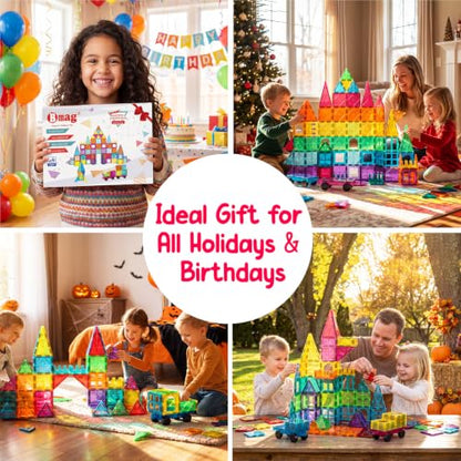 Bmag Magnetic Tiles Building Blocks Set with 2 Cars 100Pcs, Designed for Open-Ended Building and Versatile Play, Gifts for STEM Support and Parent-Child Interaction for Kids Aged 3+ - size: 100