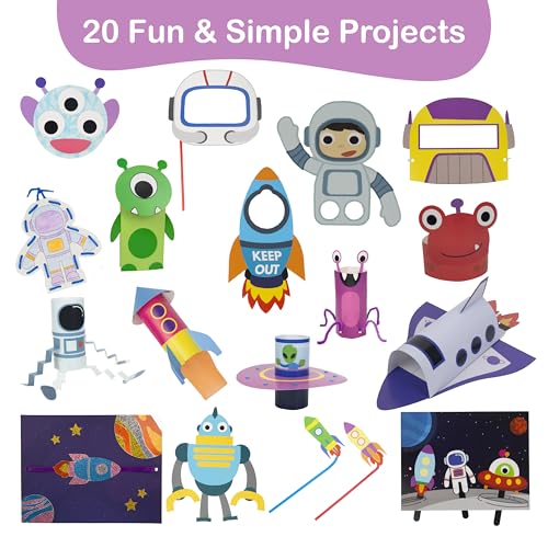 Craftikit® 20 Space Arts & Crafts for Kids - All-Inclusive Fun Toddler Craft Kit, Ages 3-10, Galaxy-Themed Activities - color: Space
