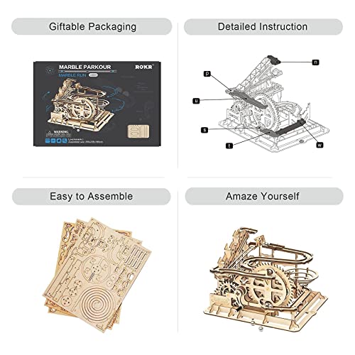 ROKR 3D Wooden Puzzles Mechanical Models - DIY Wooden Marble Run Kit &Treasure Box Gifts for Adults &Teens 14+