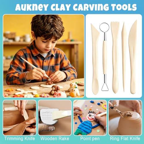 Aukney 100ML Air Dry Clay Glaze and 29pcs Tool Kit, High Gloss Air Dry Clay Glaze, Sealant, Prevent Clay from Cracking, and Scratch Resistant - Pottery Tools for Stippling, Shaping Clay Crafts