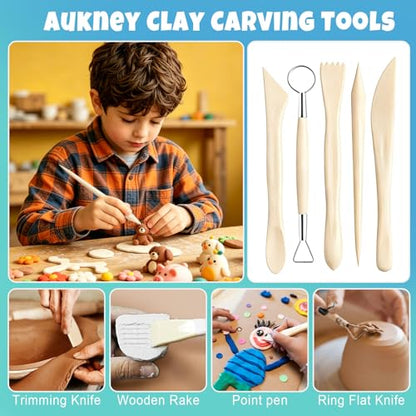 Aukney 100ML Air Dry Clay Glaze and 29pcs Tool Kit, High Gloss Air Dry Clay Glaze, Sealant, Prevent Clay from Cracking, and Scratch Resistant - Pottery Tools for Stippling, Shaping Clay Crafts