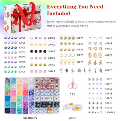 Premium 6-Box Clay Beads Bracelet Making Kit - 12,000 Polymer & Heishi Beads in 96 Colors,Jewelry Kit with Over 1,300 Letter Beads & Exclusive Mermaid Charms - Gift for DIY Enthusiasts - color: dreamworld