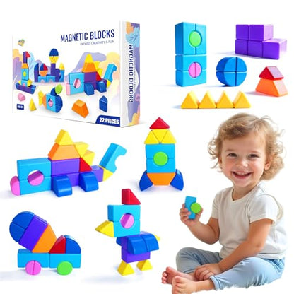 Large Magnetic Building Blocks, 8 Shapes & 8 Colors for Kids Ages 3+, 22PCS - color: 22 Pieces