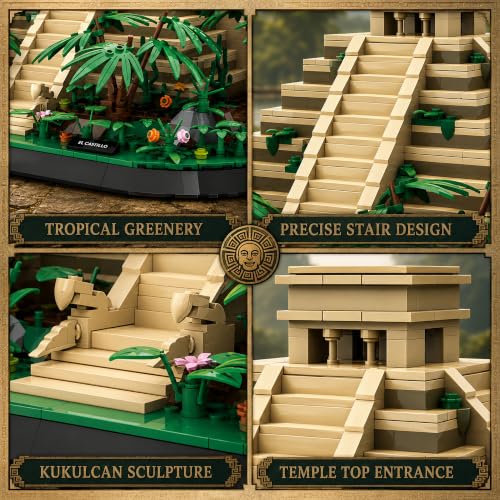 El Castillo Pyramid Building Block Set 1346 Pcs Mayan Kukulcan Temple Mexico Architecture Model Kit for Adults Teens 14+ Historical Chichen Itza Display Centerpiece Ancient World Culture Gift - style: El Castillo Pyramid