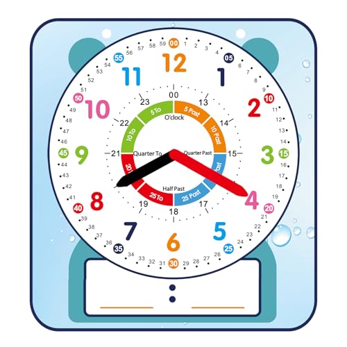 ANCOMEDO Large 12" Magnetic Writable Dry Erase Teaching Clock,Teaching Demonstration Clock for Kids Learning Time with Cute Style for Home School Classroom Supplies(12" x 11") - style: Cute blue-1pack