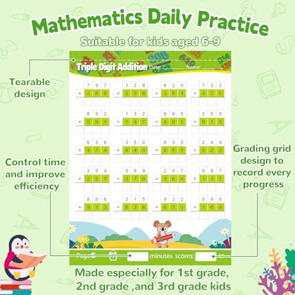 Addition and Subtraction Workbook Triple Digit Math Practice Worksheets for 2nd 3rd Grade, Addition&Subtraction Worksheets One Page A Day Math for Ages 6-9, Math Repetition Exercise Daily, 56 Pages - style: Level 4（Addition and Subtraction）