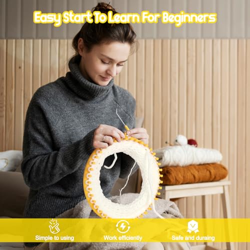 Katech Round Knitting Looms Set 14 cm Diameter Blue Plastic Weaving Looms Scarf Hats Making Tools DIY Crocheting Handmade Craft Kit with a Crochet Hook and Needle for Knitting Lovers (Blue) - color: Blue (14 cm / 5.5 inch)