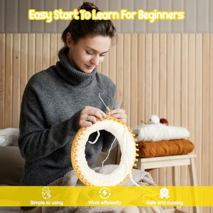Katech Round Knitting Looms Set 29 cm Diameter Yellow Plastic Weaving Looms Scarf Hats Making Tools DIY Crocheting Handmade Craft Kit with a Crochet Hook and Needle for Knitting Lovers (Yellow) - color: Yellow (29 cm / 11.4 inch)
