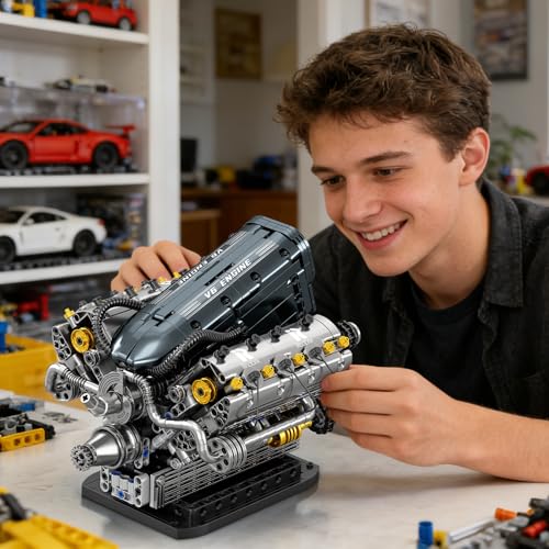 Reobrix V6 Mechanical Engine Model Building Kit for Adults, 1268 Pieces
