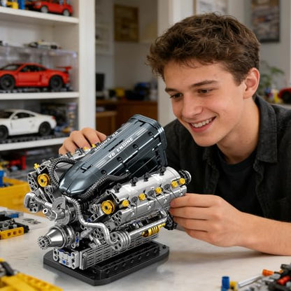 Reobrix V6 Mechanical Engine Model Building Kit for Adults, 1268 Pieces