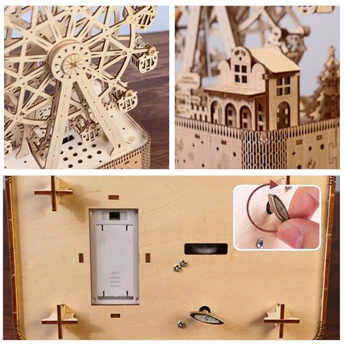 3D Wooden Puzzle for Adults, Musical Ferris Wheel with LED Lights - color: Musical Ferris Wheel