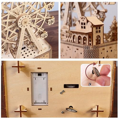3D Wooden Puzzle for Adults, Musical Ferris Wheel with LED Lights - color: Musical Ferris Wheel