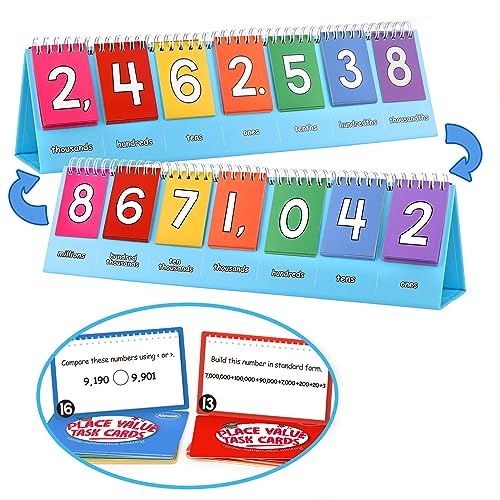 Aizweb Student Place Value Flip Chart,Math Manipulatives,Double-Sided with Whole Number & Decimals,1st 2nd 3rd Grade Classroom Must Haves,Homeschool Teacher Back to School Supplies Teaching Essentials - size: 3.9"×14.6"