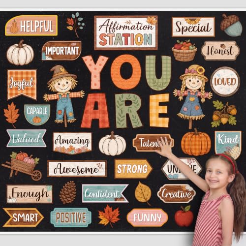 45pcs Orange Autumn Affirmation Station Bulletin Board Class Decor - style: Orange Autumn