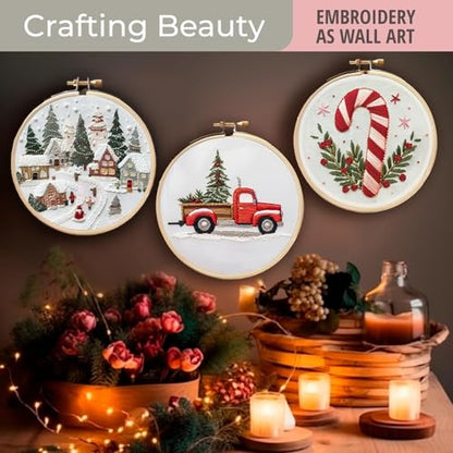 TINLOK Christmas Embroidery KIT,Adults DIY Handmade,Hand Embroidery Starter Kits with Stamped Embroidery Pattern,for Christmas Embroidery Kits for Adults Beginners Starter (E) - style: E
