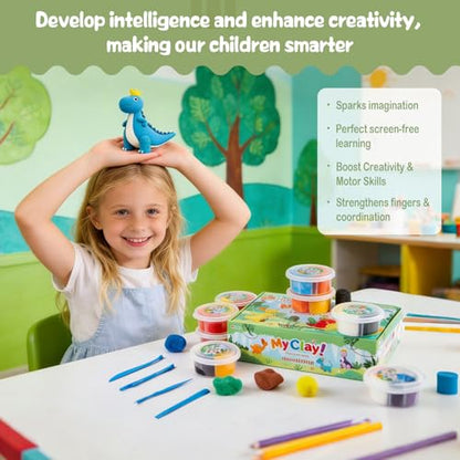 Air Dry Clay Kit for Kids – 12 Dinosaur Theme Sealed Jars with Tools & Tutorial Cards | Screen-Free STEAM Activity | Non-Toxic & Non-Sticky | Gift for Boys Girls Ages 3+ - color: 12 Boxes of Dinosaurs