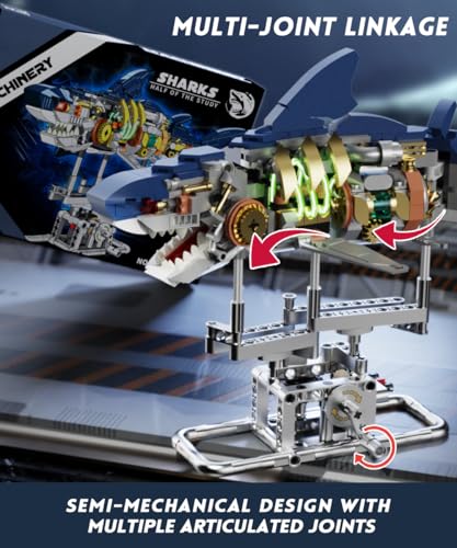 Mechanical Shark Building Set with Display Stand & Light, Ocean Model