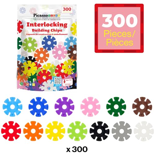 PicassoTiles 300 Piece Interlocking Disc Building Chips, STEM Toy for Kids - color: Mix