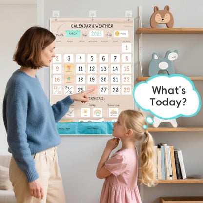 Classroom Boho Calendar & Weather Pocket Chart with 111 Cards, Circle Time Learning Center for Kids and Toddler, Preschool Must Haves! - color: bright Boho