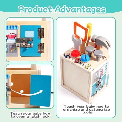 GAIETYDIY Montessori Toddler Tool Set - Wooden Kids Tools with Box/Bench - color: House