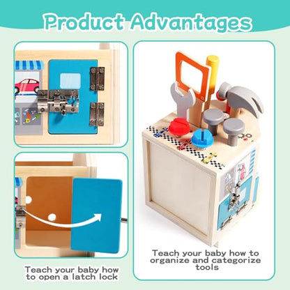 GAIETYDIY Montessori Toddler Tool Set - Wooden Kids Tools with Box/Bench - color: House