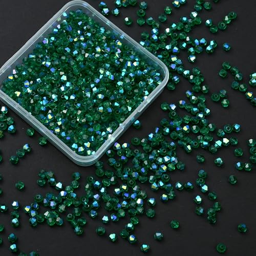 1000pcs 4 mm Bicone Crystal Beads Faceted Crystal Glass Beads Bulk for Jewelry Making DIY Necklace Bracelet Earring (Emerald AB Color) - color: Emerald AB