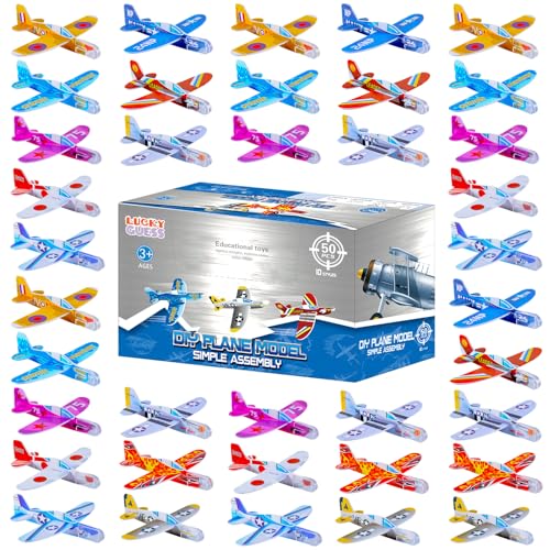 LUCKY GUESS Foam Glider Planes, 50 PCS Assorted Paper Airplanes for Kids
