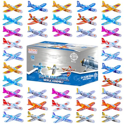 LUCKY GUESS Foam Glider Planes, 50 PCS Assorted Paper Airplanes for Kids