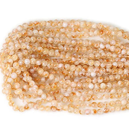 60PCS 6mm Natural Yellow Feather Citrine Gemstone Round Loose Beads Crystal Energy Stone Healing Power for Jewelry Making 1 Strand 15" - color: Feather Citrine, size: 6mm