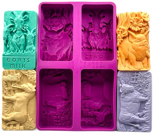 Livestock Silicone Mold 4 Designs: Goat, Cow, Pig, Horse for SOAP Making, Candle, Resin, Wax, Plaster