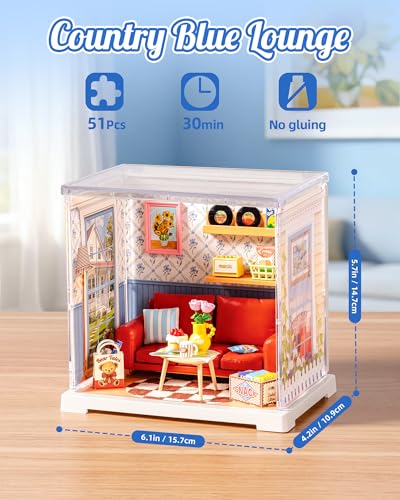 Rolife Super Creator Mini Series, DIY Plastic Miniature Kits Retail Store Series, Mini Model House Building Set for Teens Aged 14+, DIY Crafts/Hobbies for Adults (Country Blue Lounge) - style: Country Blue Lounge