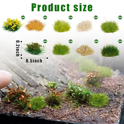 Warmtree 126 Pcs Static Grass Tufts, Diorama Supplies for Scene Accessories - color: Green,dry Yellow